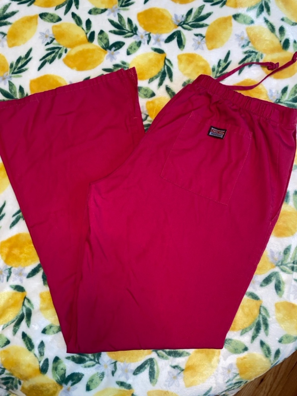 Cherokee Magenta Drawstring Wide-Leg Scrub Pants